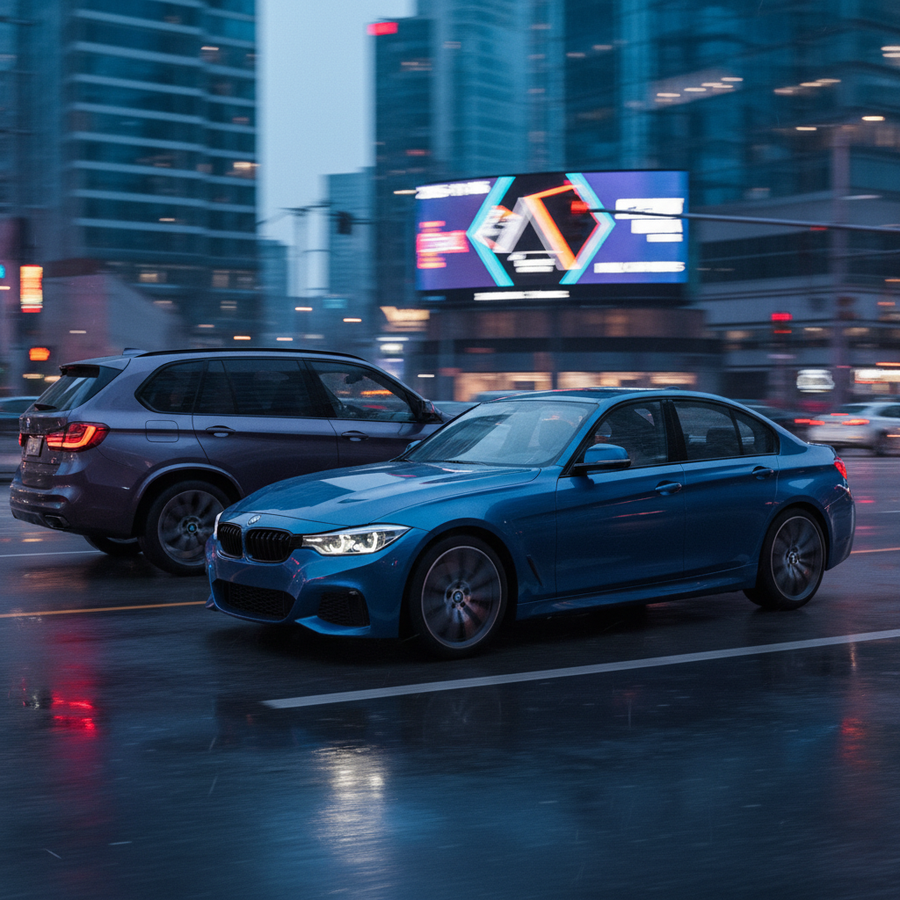 Editorial, photo-realistic HERO for an automotive daily news article titled "BMW Alerts Owners to Takata Airbag Risks – Daily Car News (2025-11-06)".