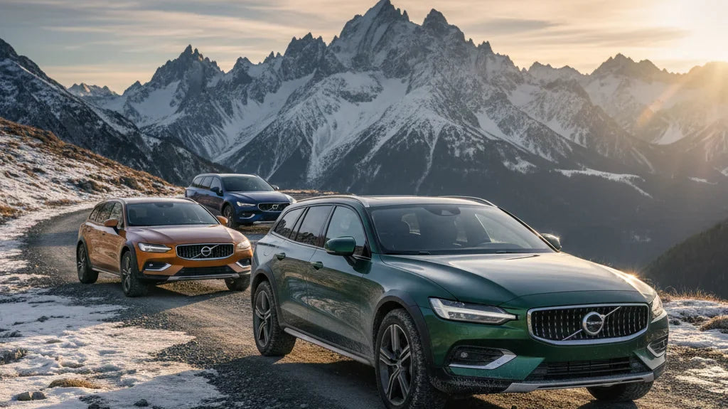 Editorial photo-realistic HERO image for automotive news (2026-01-24). Feature Volvo vehicles specifically 2026 V60 Cross Country. Scene: The 2026 Vol