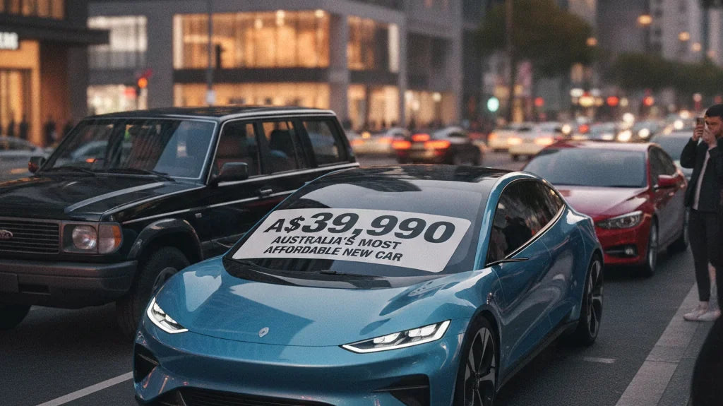 Editorial photo-realistic HERO image for automotive news (2026-09-15). Feature BrandX and BrandY vehicles specifically specific EV model from BrandX.