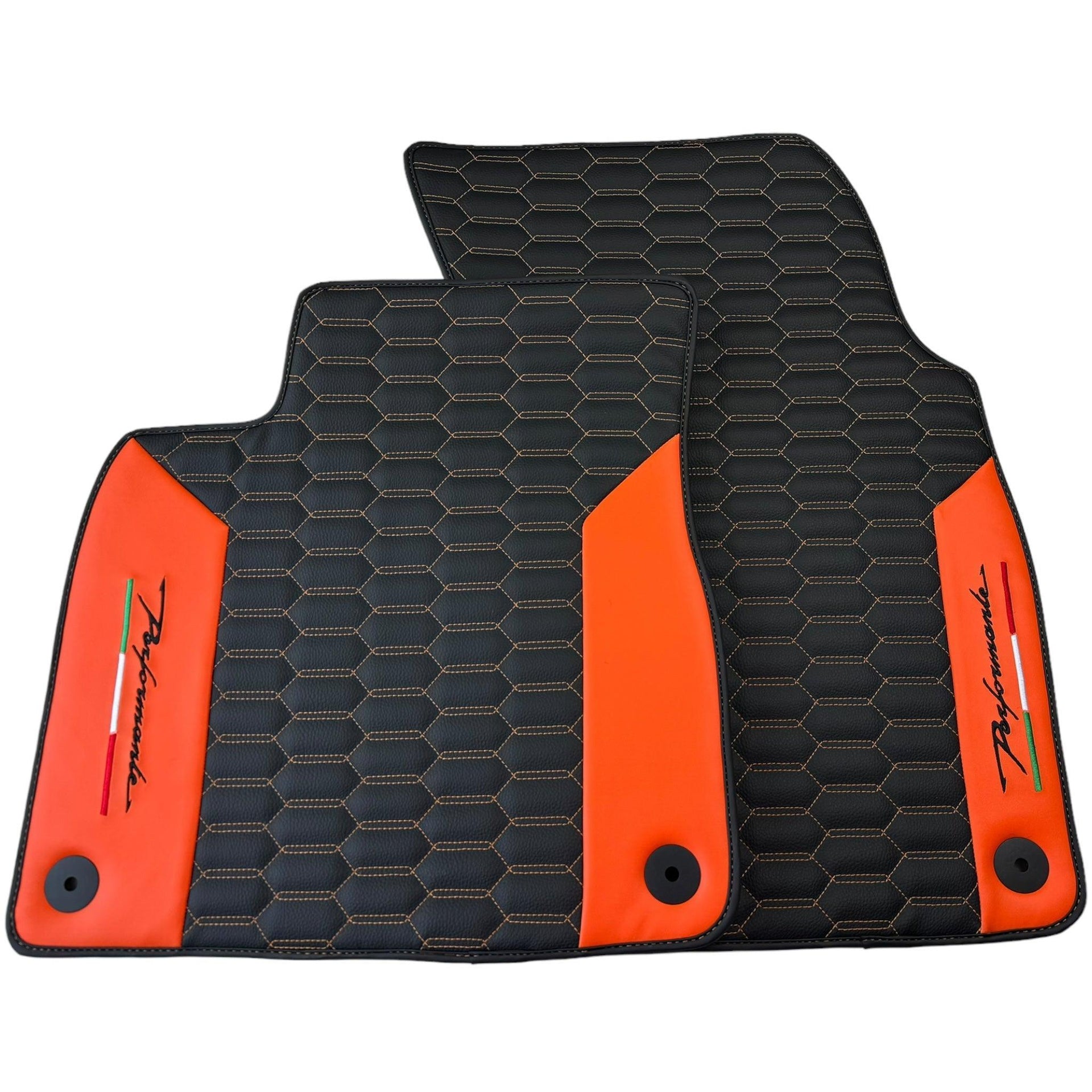 Black Floor Mats for Lamborghini Urus with Orange Leather - AutoWin