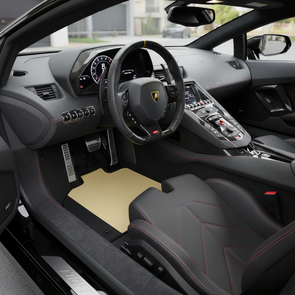 Customizable Leather Floor Mats with Double Diamond Pattern for Lamborghini Aventador SV (2012-2022) - AutoWin