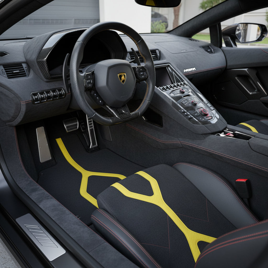 Customizable Leather Floor Mats with Vertical Hex Pattern for Lamborghini Aventador (2012-2022) - AutoWin