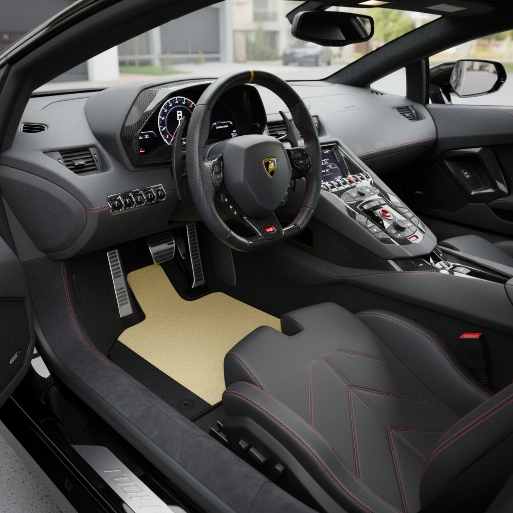 Anpassbare Lederfußmatten mit quadratischem Muster für Lamborghini Aventador (2012-2022) - AutoWin