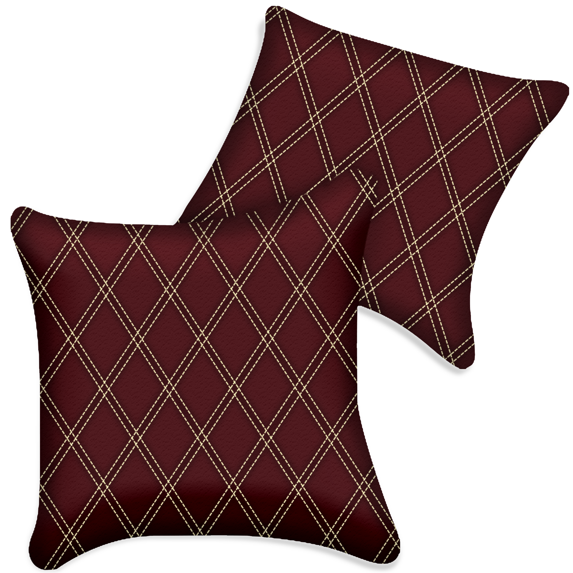Customizable Dark Red Leather Pillows Set of 2 for All Vehicles | Double Diamond Pattern