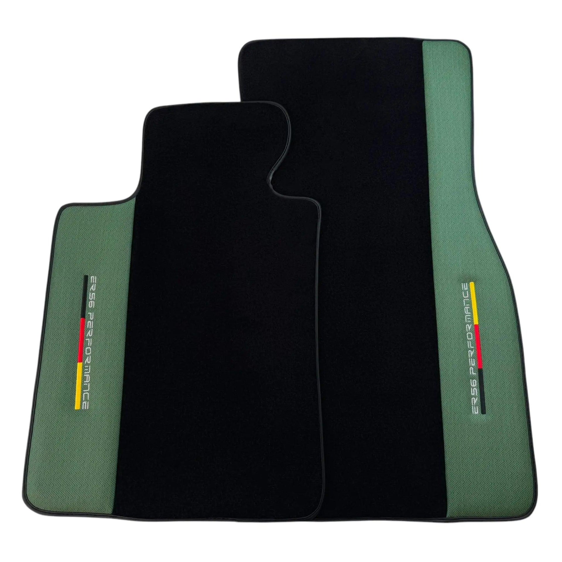 Black Floor Mats for BMW Gran Tourer F46 (2015-2022) 5 Seats with Green Leather ER56 Performance