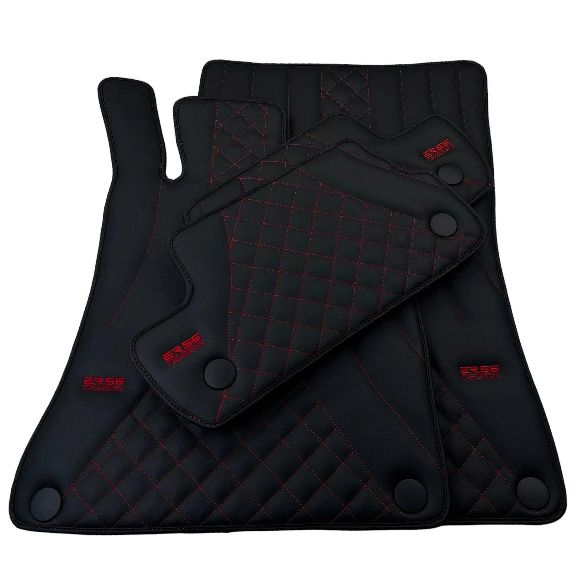 Black Leather Floor Mats For Mercedes Benz E-Class A207 Convertible (2010-2013) | ER56 Design - AutoWin