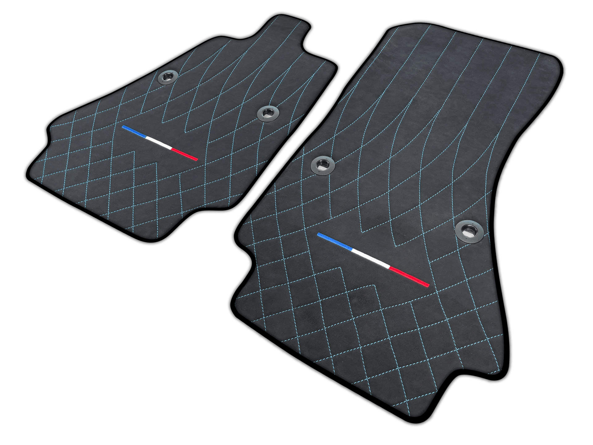Alcantara Leather Black Floor Mats for Bugatti Chiron with FR Flag | Various Trim Colors