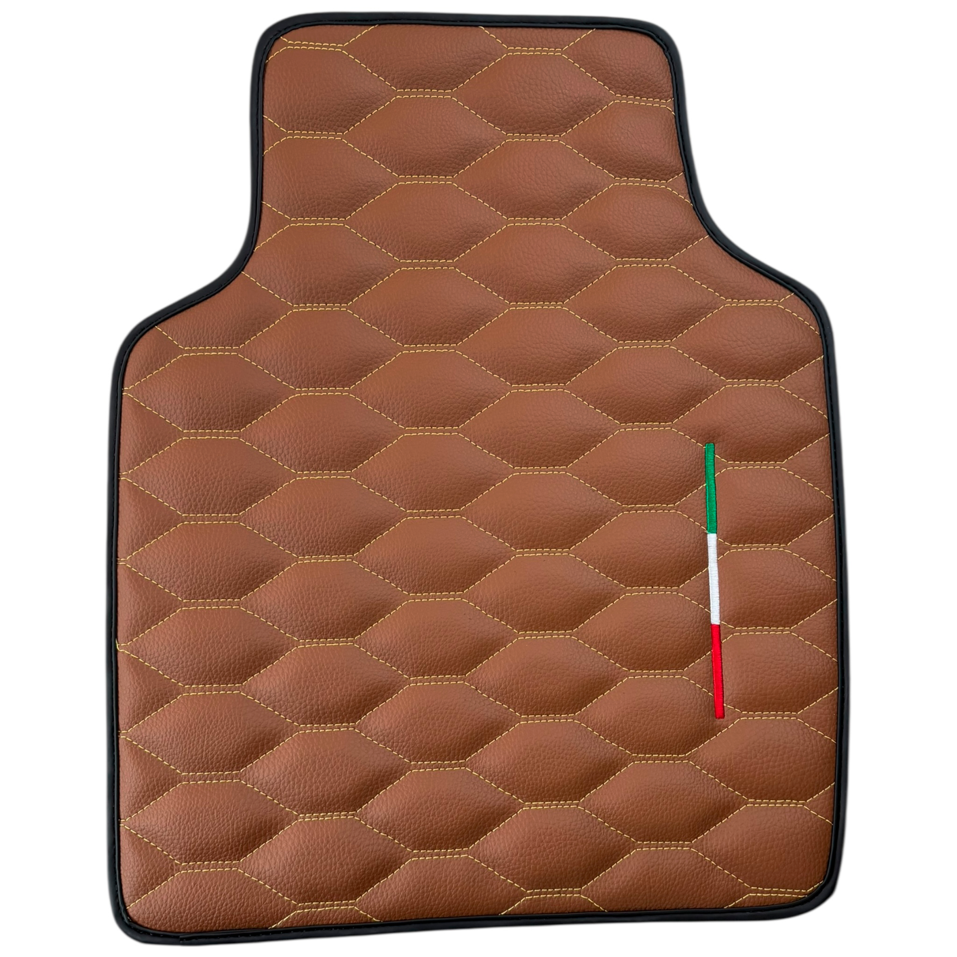 Brown Leather Viper Hex Pattern Floor Mats for Ferrari Purosangue (2023-2024) with Italian Flag