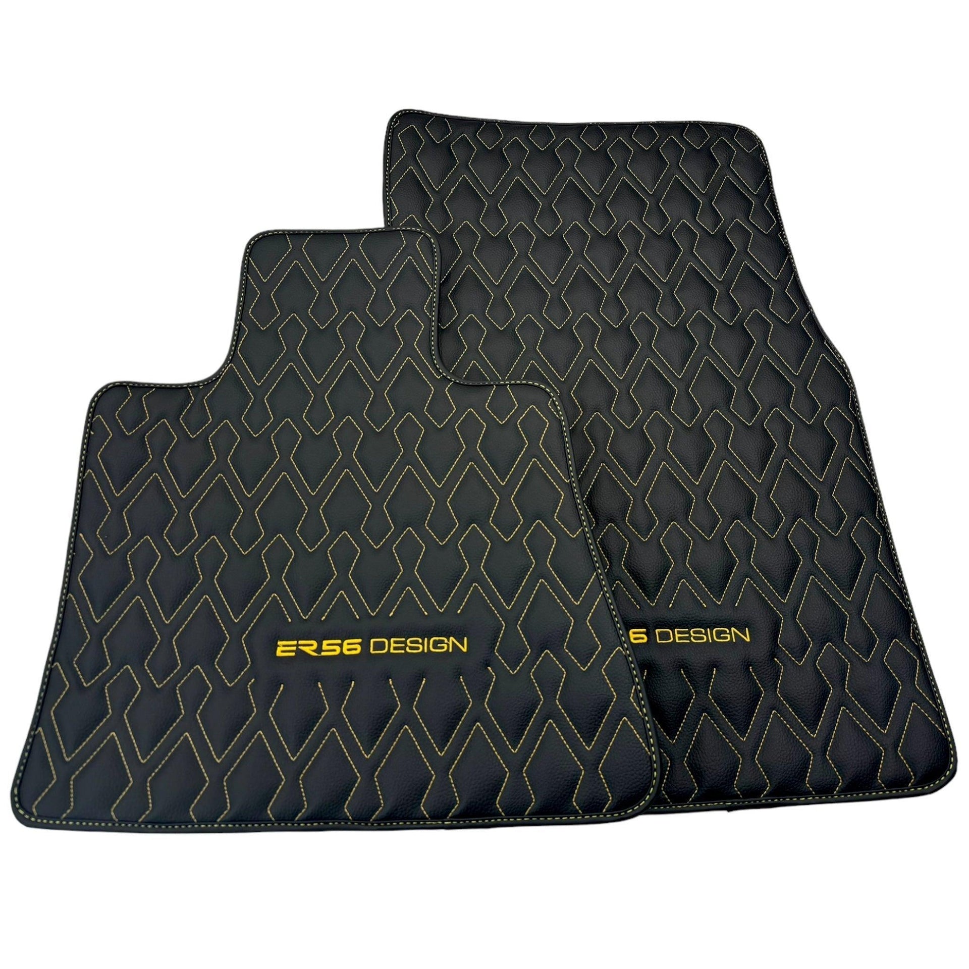Black Leather Floor Mats for Rolls-Royce Phantom Drophead Coupe (2007-2016) ER56 Design - AutoWin