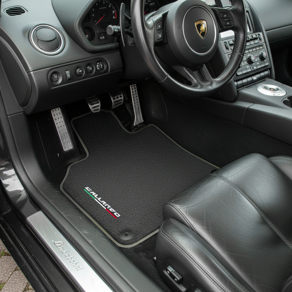 Custom Gray Floor Mats for Lamborghini Gallardo With Alcantara Leather - AutoWin.EU