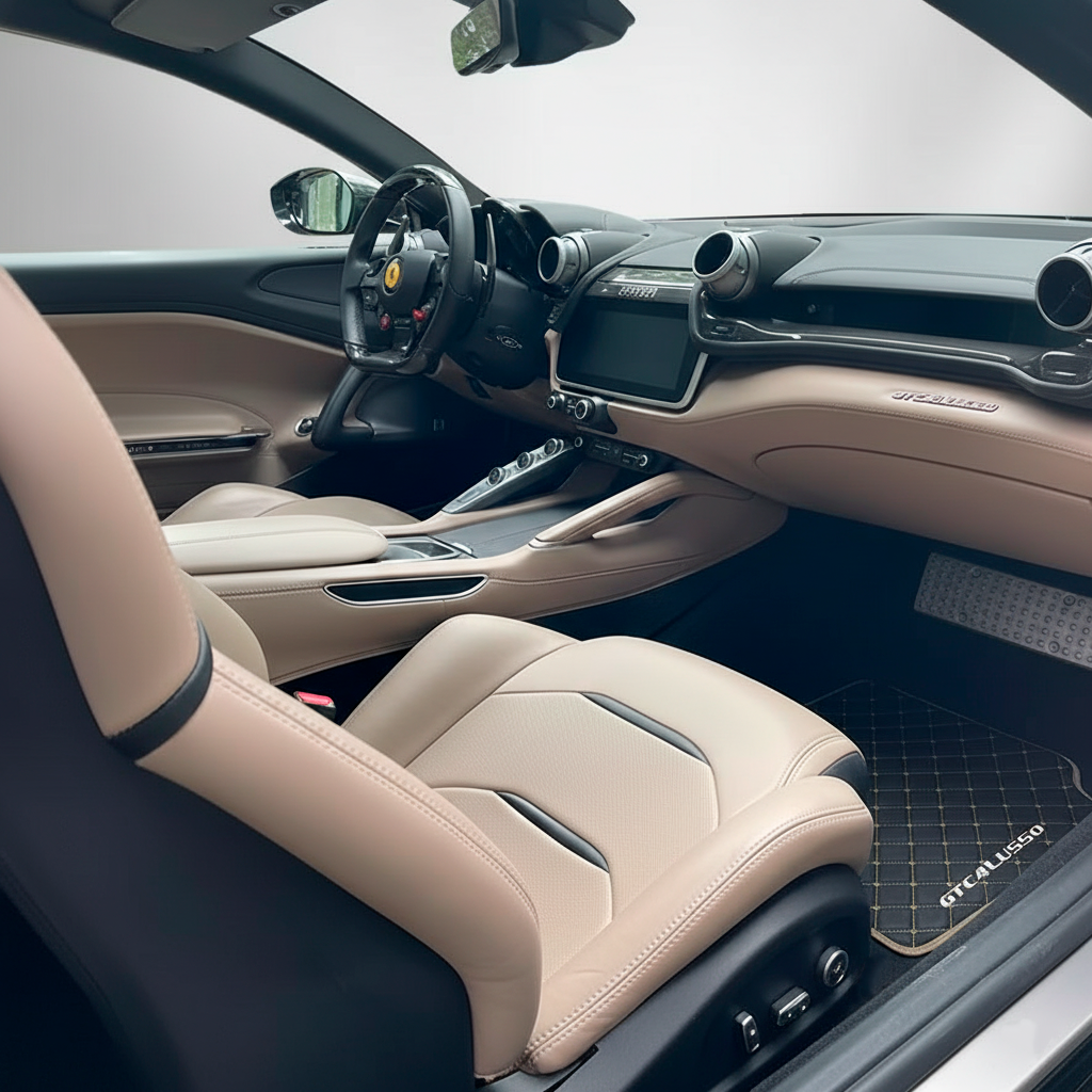 Schwarze Fußmatten für Ferrari Dino 308 GT4 (1973-1979) mit Leder | Italienische Ausgabe - AutoWin.EU