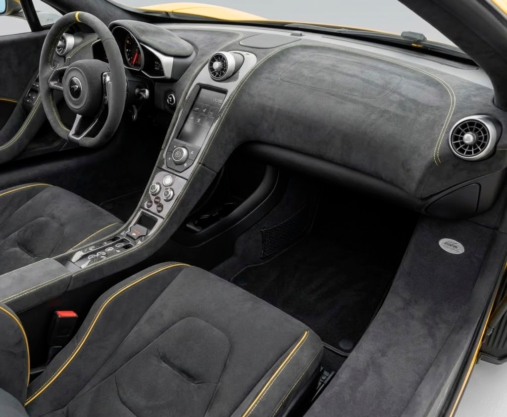 Leather Floor Mats for McLaren 650S (2015-2018) Black Tailored Yellow Sewing - AutoWin