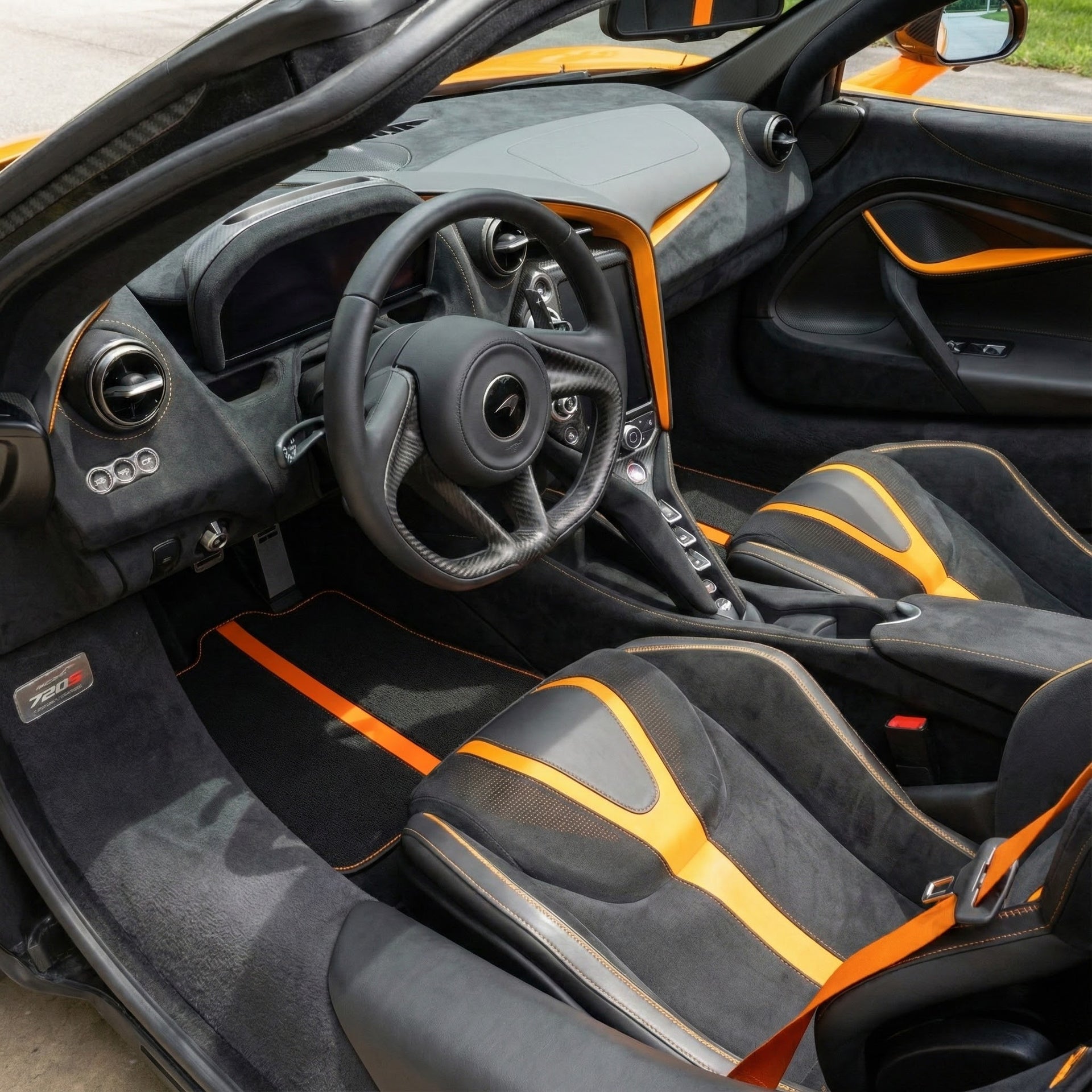 Purple Leather Black Floor Mats for McLaren 720S | Black Trim - AutoWin