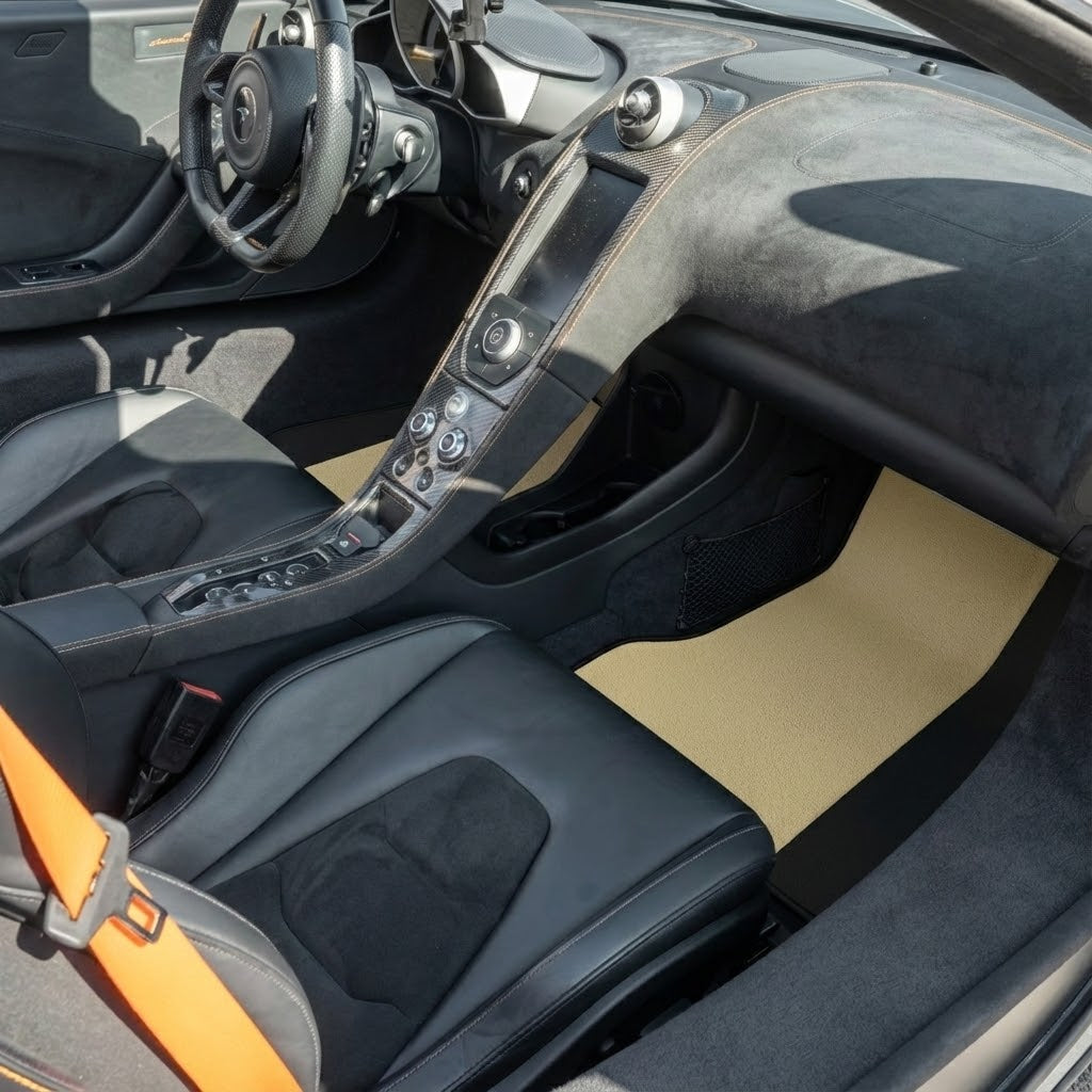 Leather Floor Mats for McLaren 650S (2015-2018) Black Tailored Yellow Sewing - AutoWin