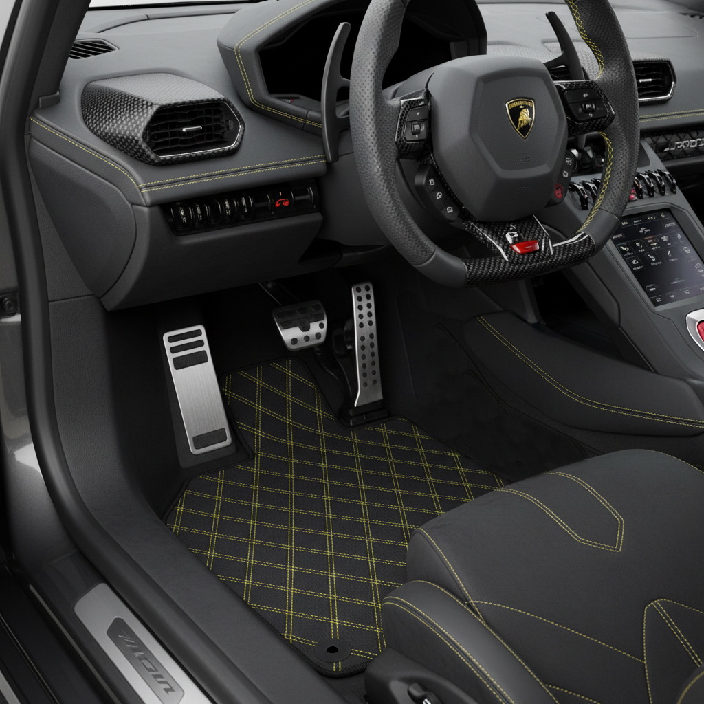 Customizable Leather Floor Mats with Double Diamond Pattern for Lamborghini Huracan EVO (2019-2024) - AutoWin