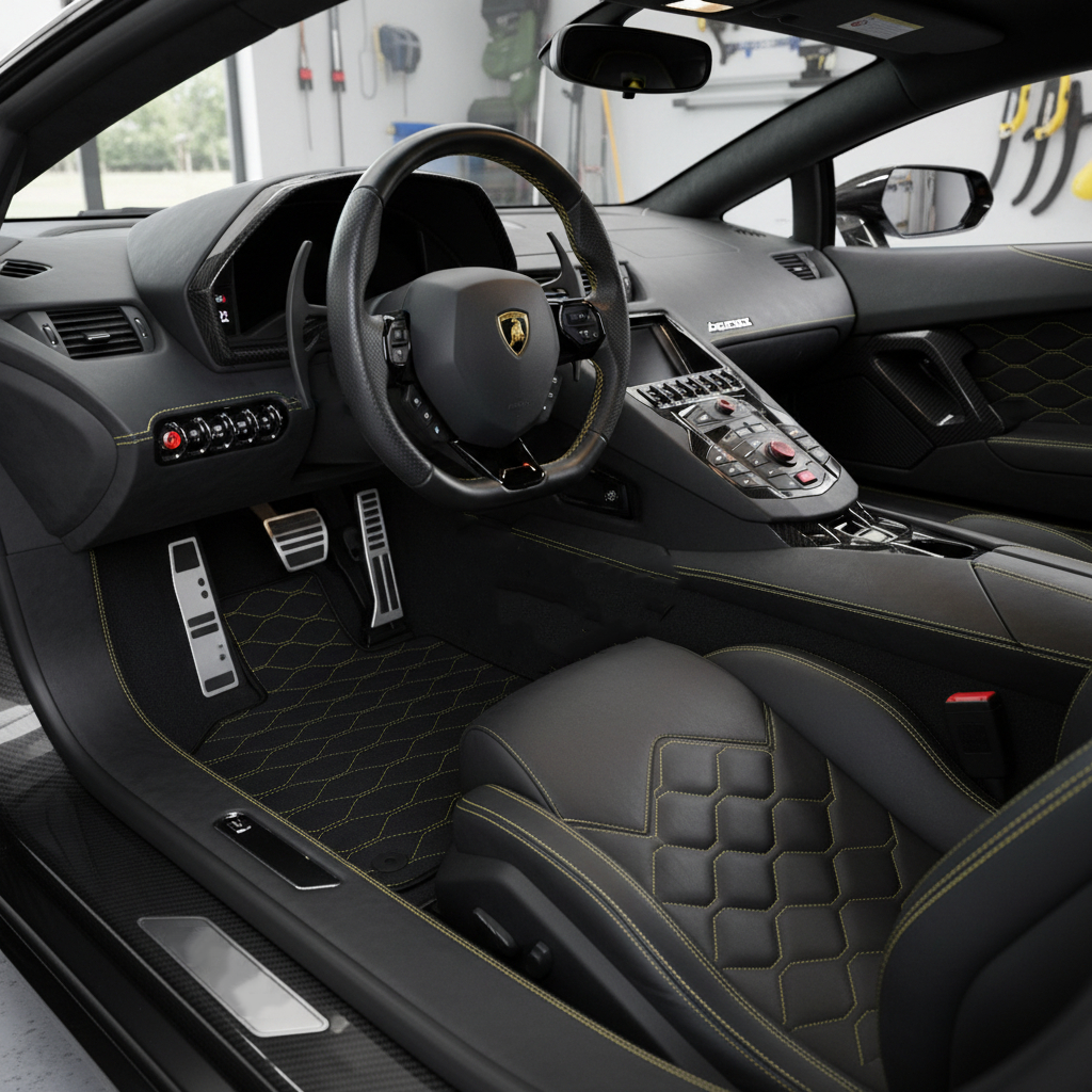 Anpassbare Lederfußmatten mit quadratischem Muster für Lamborghini Aventador (2012-2022) - AutoWin