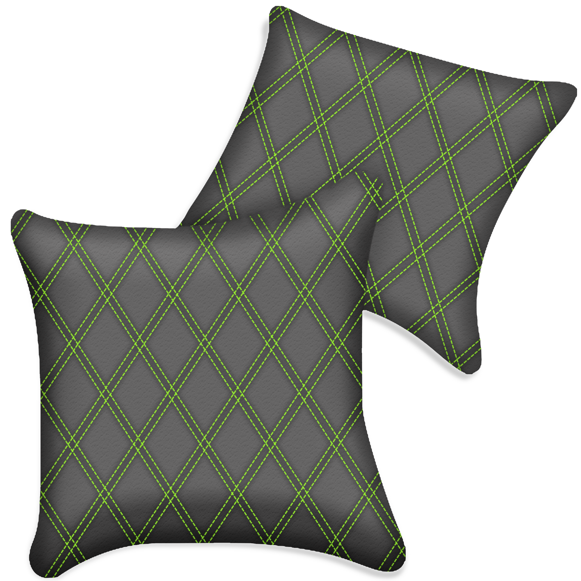 Customizable Gray Leather Pillows Set of 2 for All Vehicles | Double Diamond Pattern