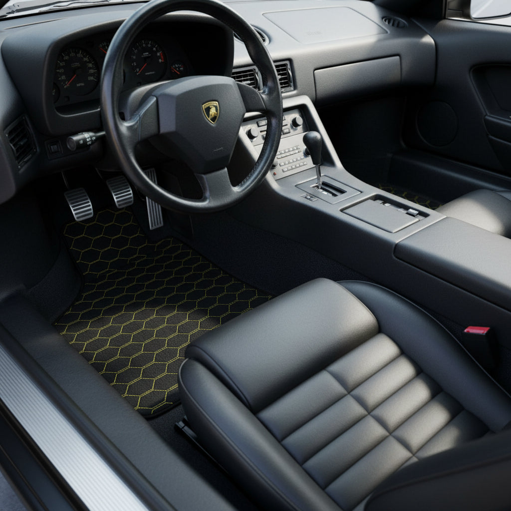 Customizable Leather Floor Mats with Raptor Hex Pattern for Lamborghini Diablo (1990-2001) - AutoWin