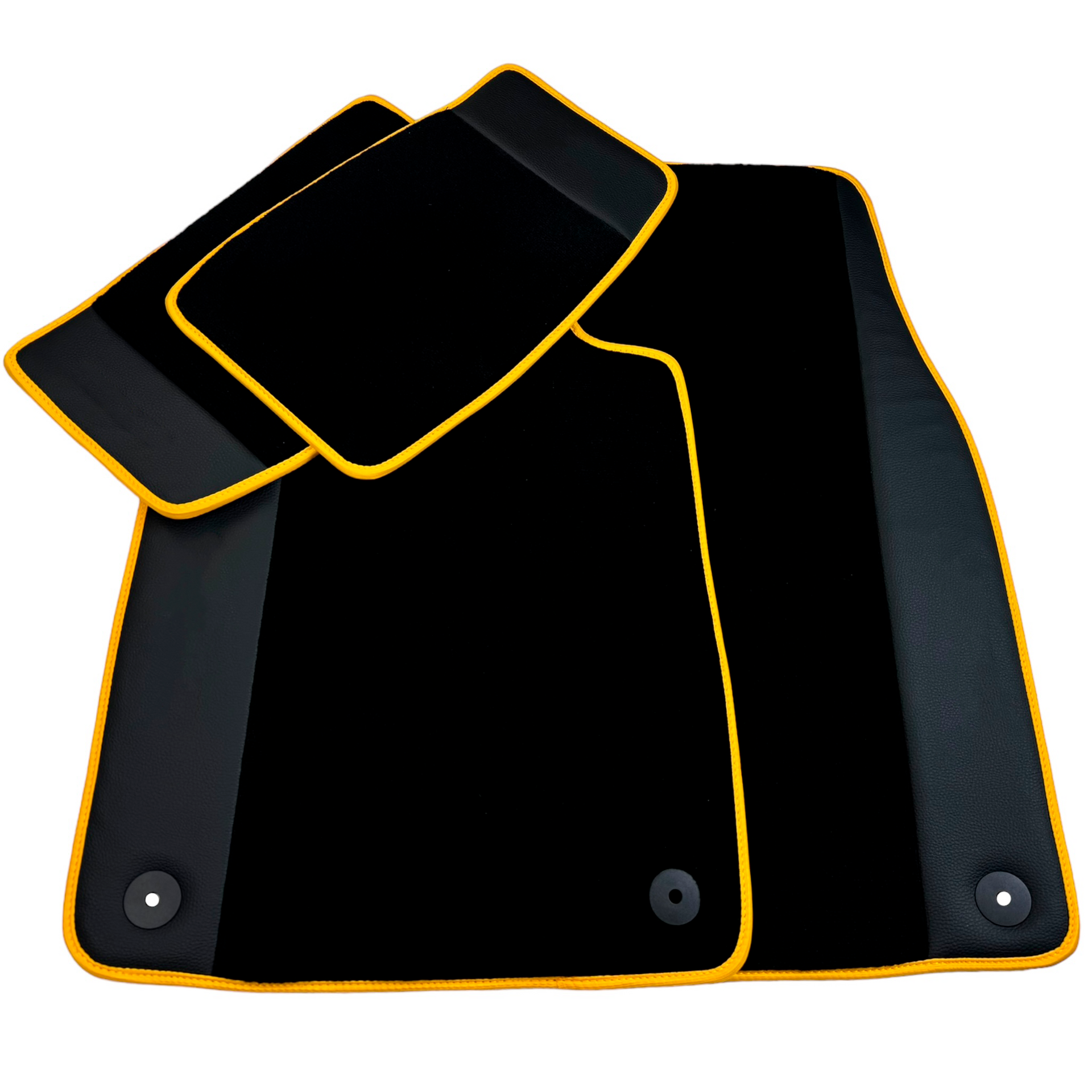 Black Floor Mats for Porsche Taycan (2019-2023) with Leather | Yellow Trim