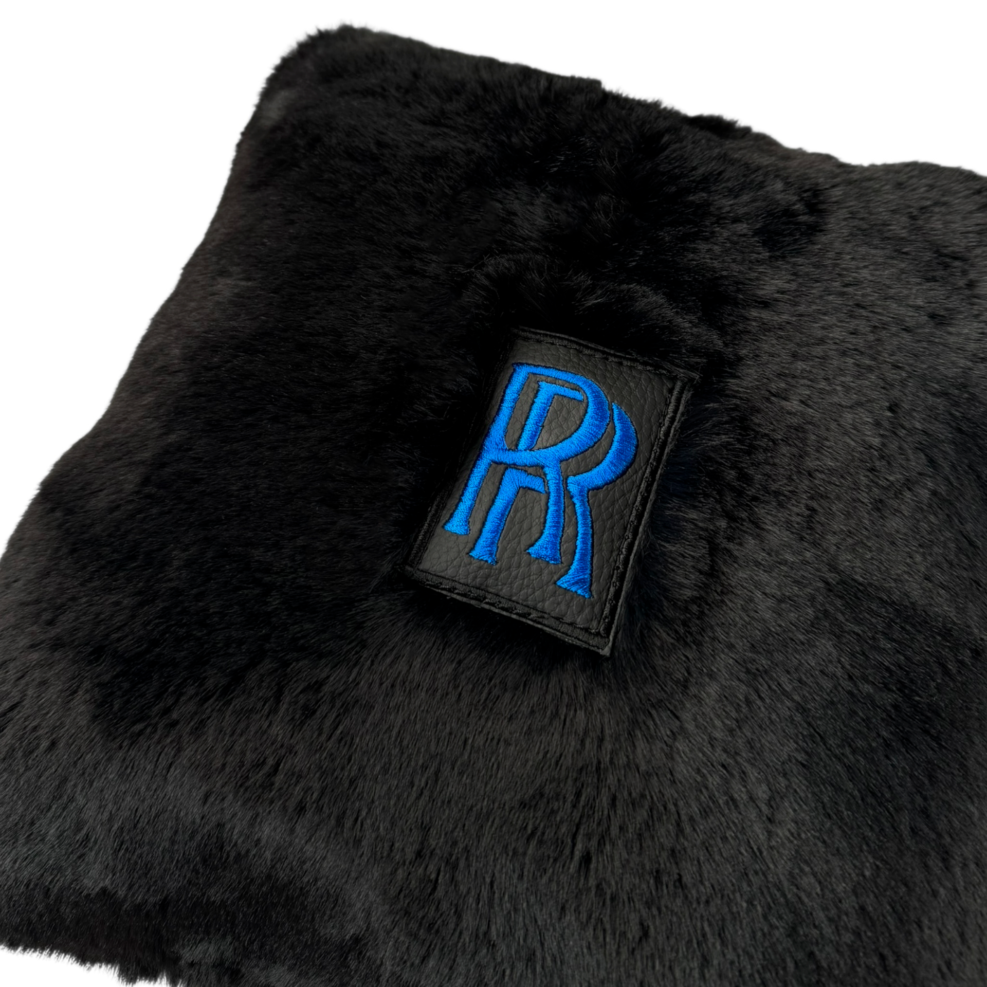 Black Sheepskin Pillows Design Set of 2 for Rolls-Royce Vehicles - Blue Logo