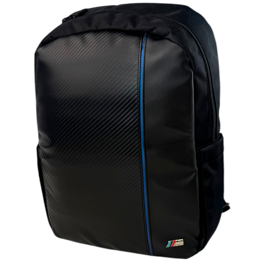 BMW 15.6" Laptop Svart Rygsekk med Karbonfiber Design | Blå Stripe