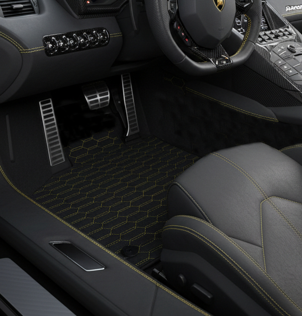 Customizable Leather Floor Mats with Symmetrical Hex Pattern for Lamborghini Aventador SV (2012-2022) - AutoWin