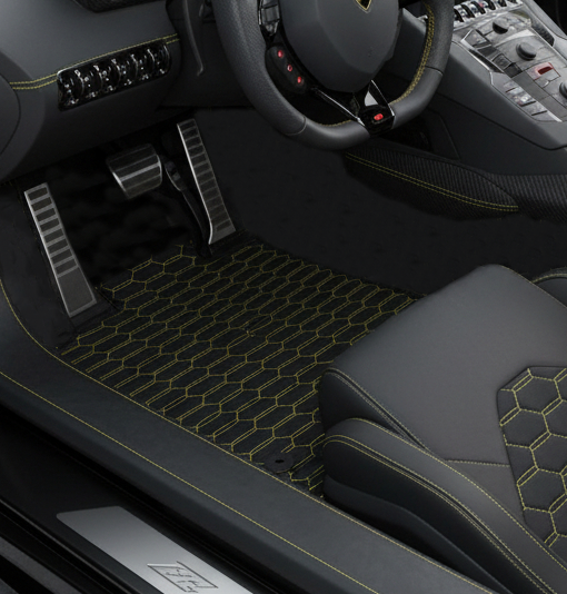 Customizable Leather Floor Mats with Symmetrical Hex Pattern for Lamborghini Aventador SV (2012-2022) - AutoWin