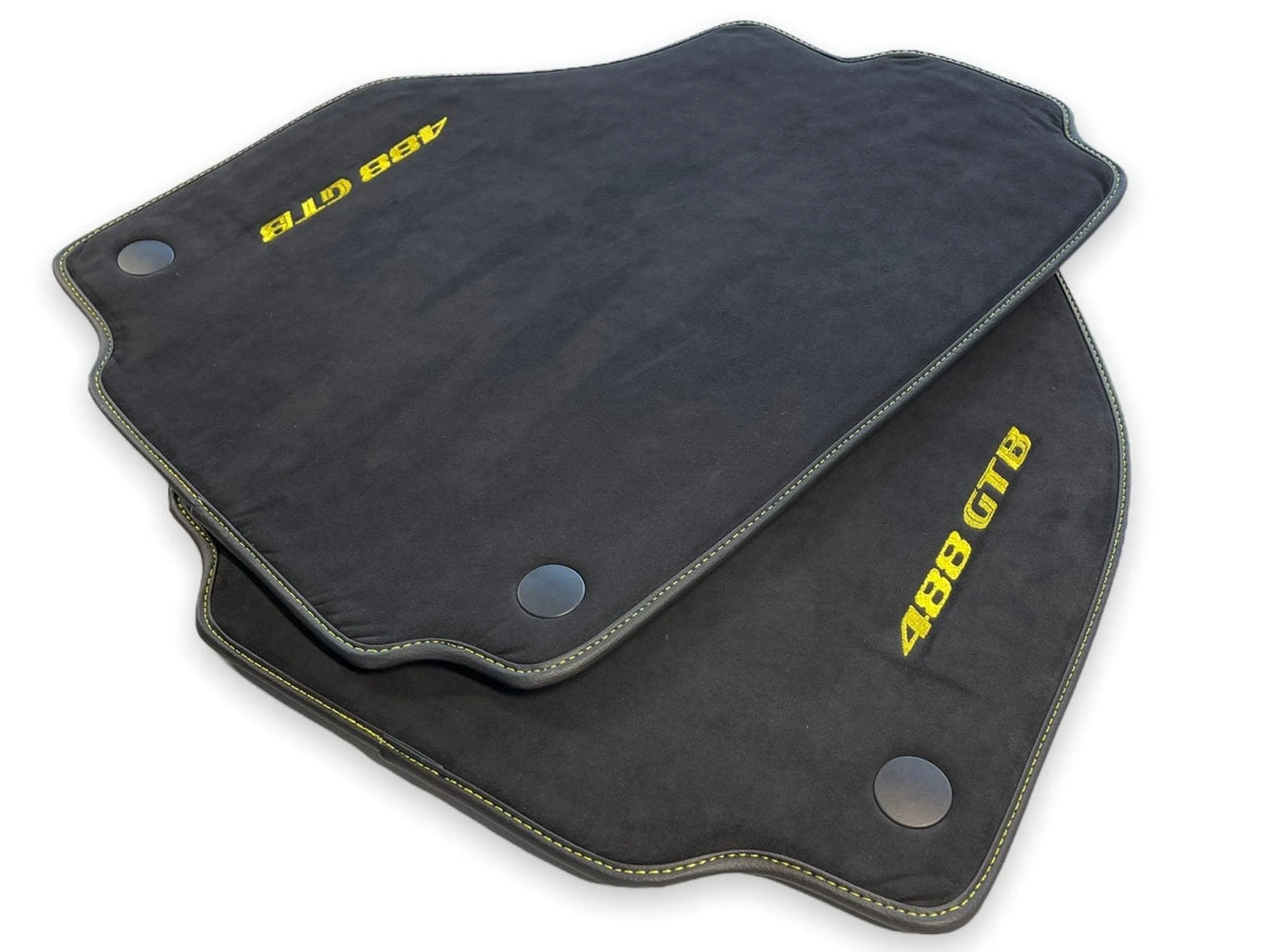 Alcantara Floor Mats For Ferrari 488 GTB 2016-2022 Yellow Logo - AutoWin