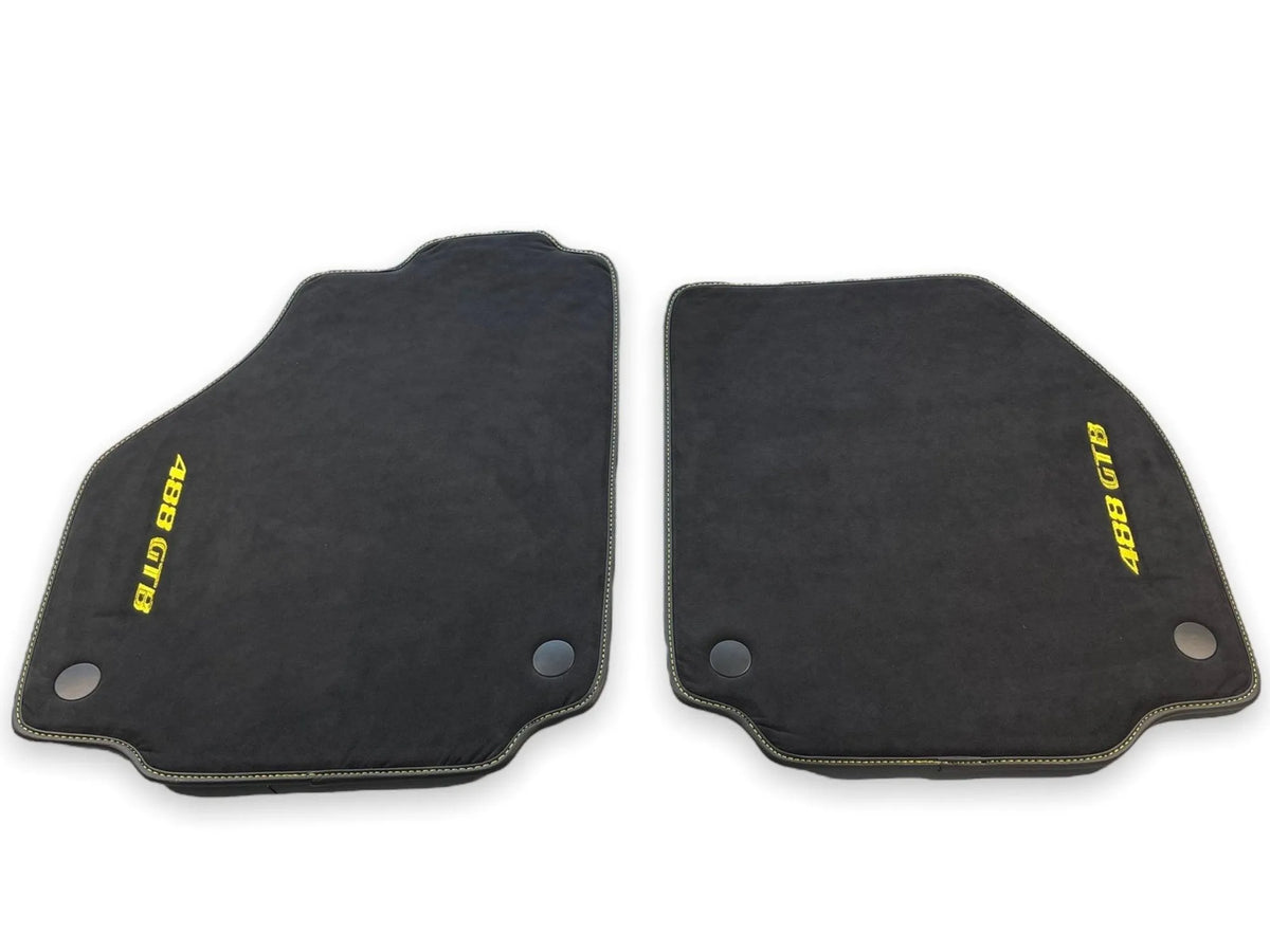 Alcantara Floor Mats For Ferrari 488 GTB 2016-2022 Yellow Logo - AutoWin