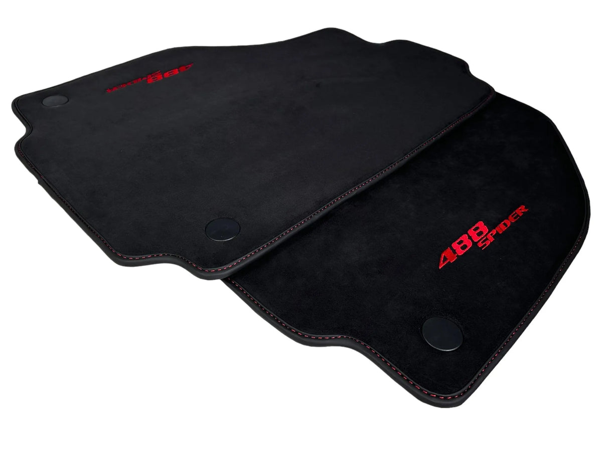 Alcantara Bilmatter for Ferrari 488 Spider 2016-2022 Rød Søm - AutoWin