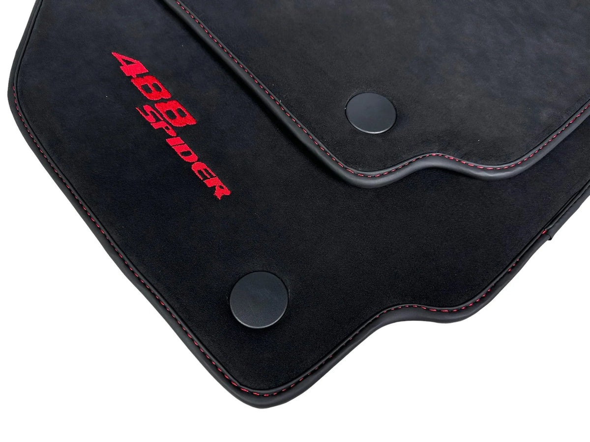 Alcantara Bilmatter for Ferrari 488 Spider 2016-2022 rød søm - AutoWin
