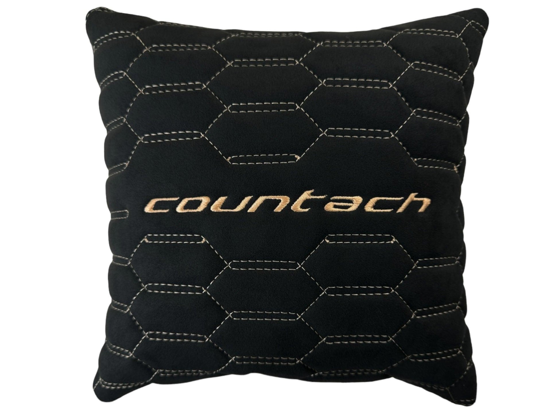 Black Alcantara Leather Pillows Countach Set of 2 Tan Sewing - AutoWin