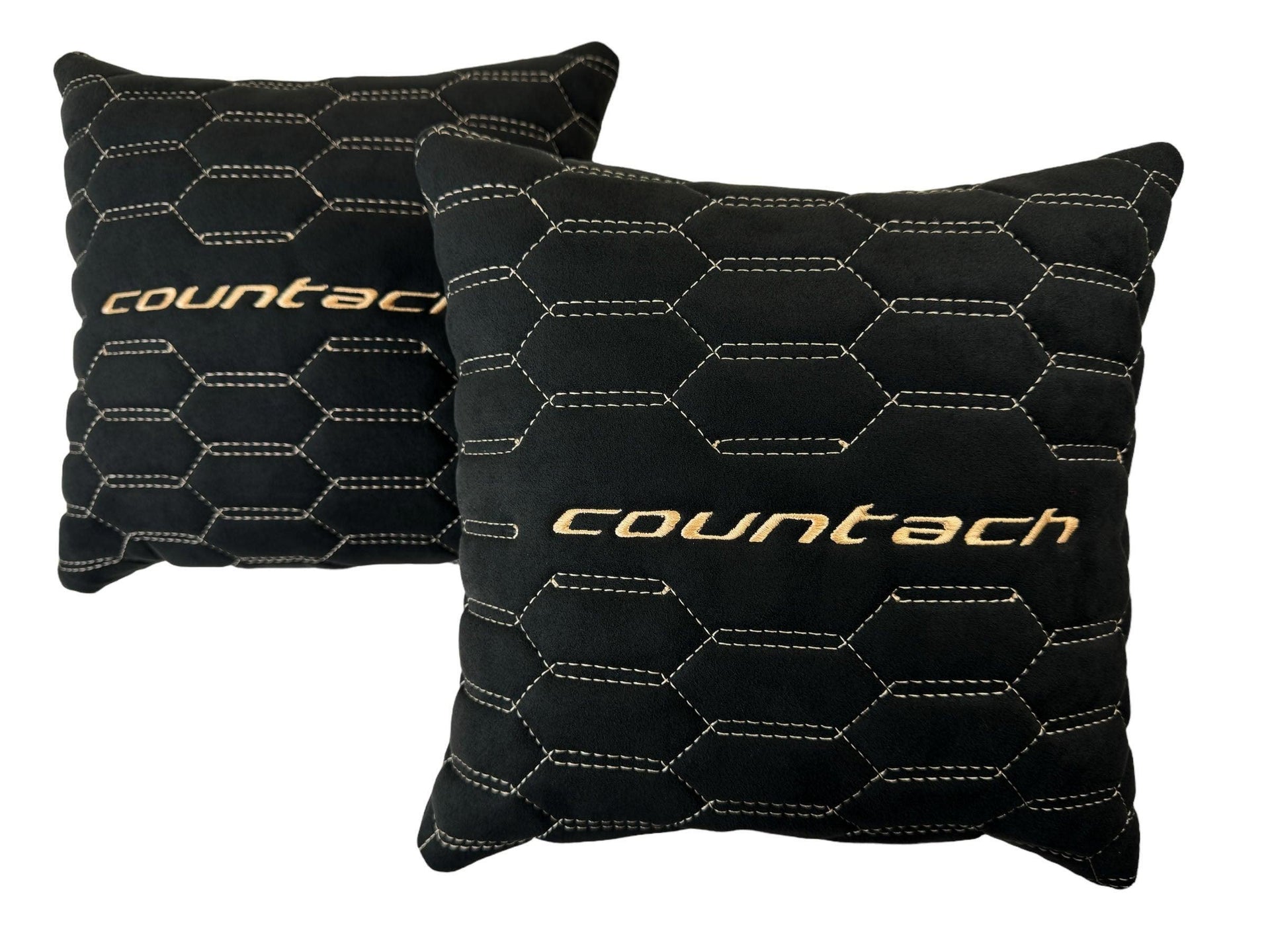 Black Alcantara Leather Pillows Countach Set of 2 Tan Sewing - AutoWin