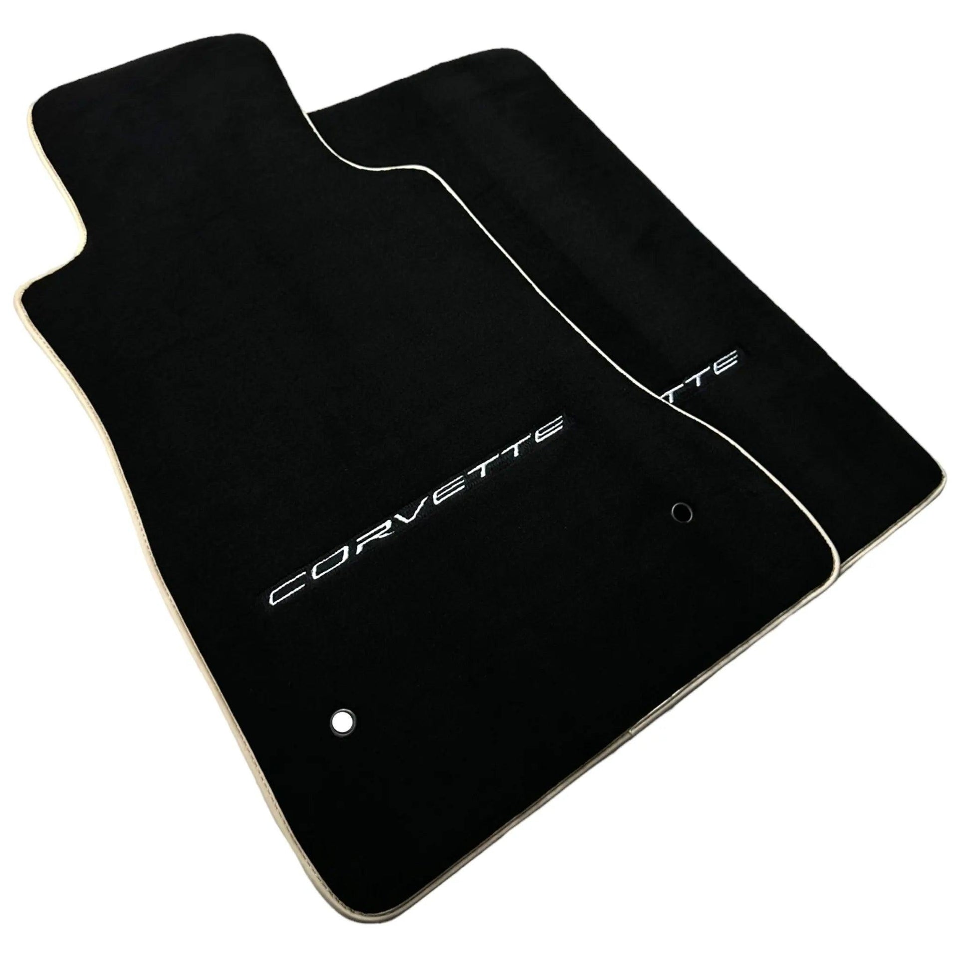 Black Floor Mats For Chevrolet Corvette C6 (2005-2013) with Beige Trim - AutoWin