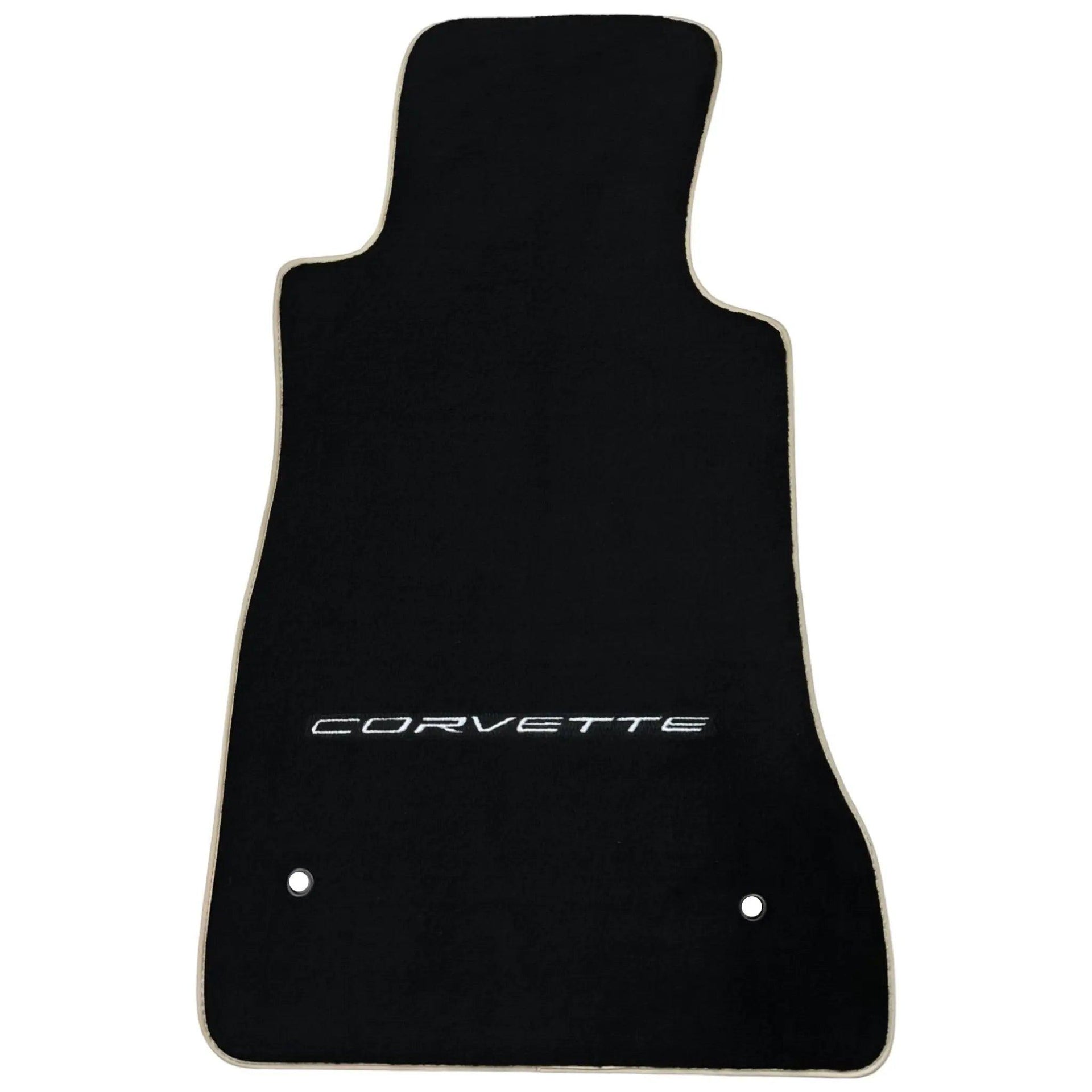 Black Floor Mats For Chevrolet Corvette C6 (2005-2013) with Beige Trim - AutoWin