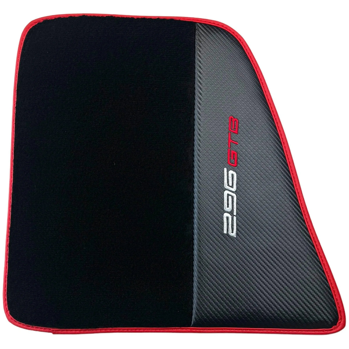 Black Floor Mats for Ferrari 296 GTB (2022-2027) with Carbon Fiber | Red Trim - AutoWin