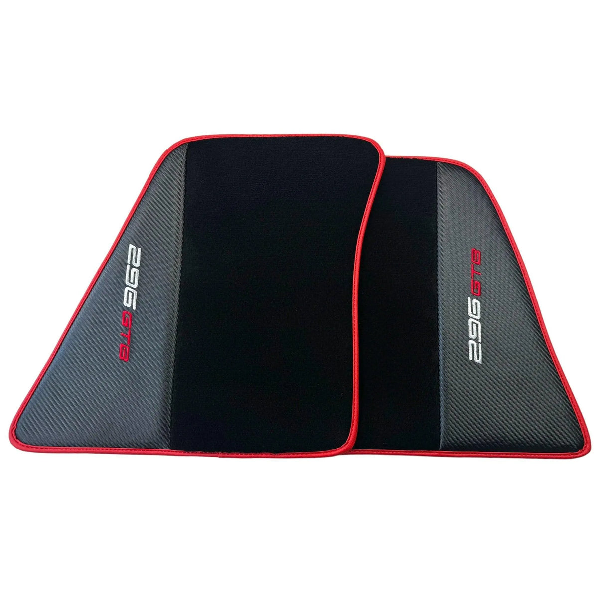 Black Floor Mats for Ferrari 296 GTB (2022-2027) with Carbon Fiber | Red Trim - AutoWin