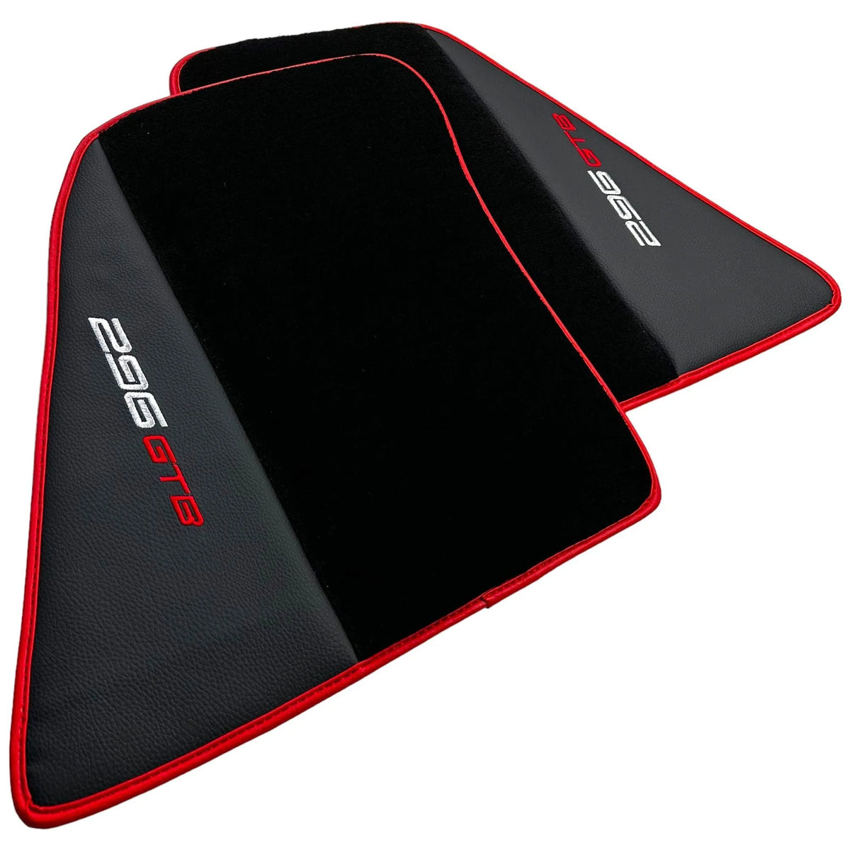 Black Floor Mats for Ferrari 296 GTB (2022-2027) with Leather and Red Trim - AutoWin