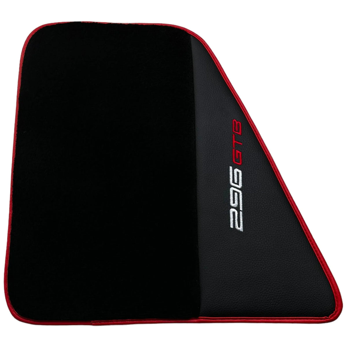Black Floor Mats for Ferrari 296 GTB (2022-2027) with Leather and Red Trim - AutoWin