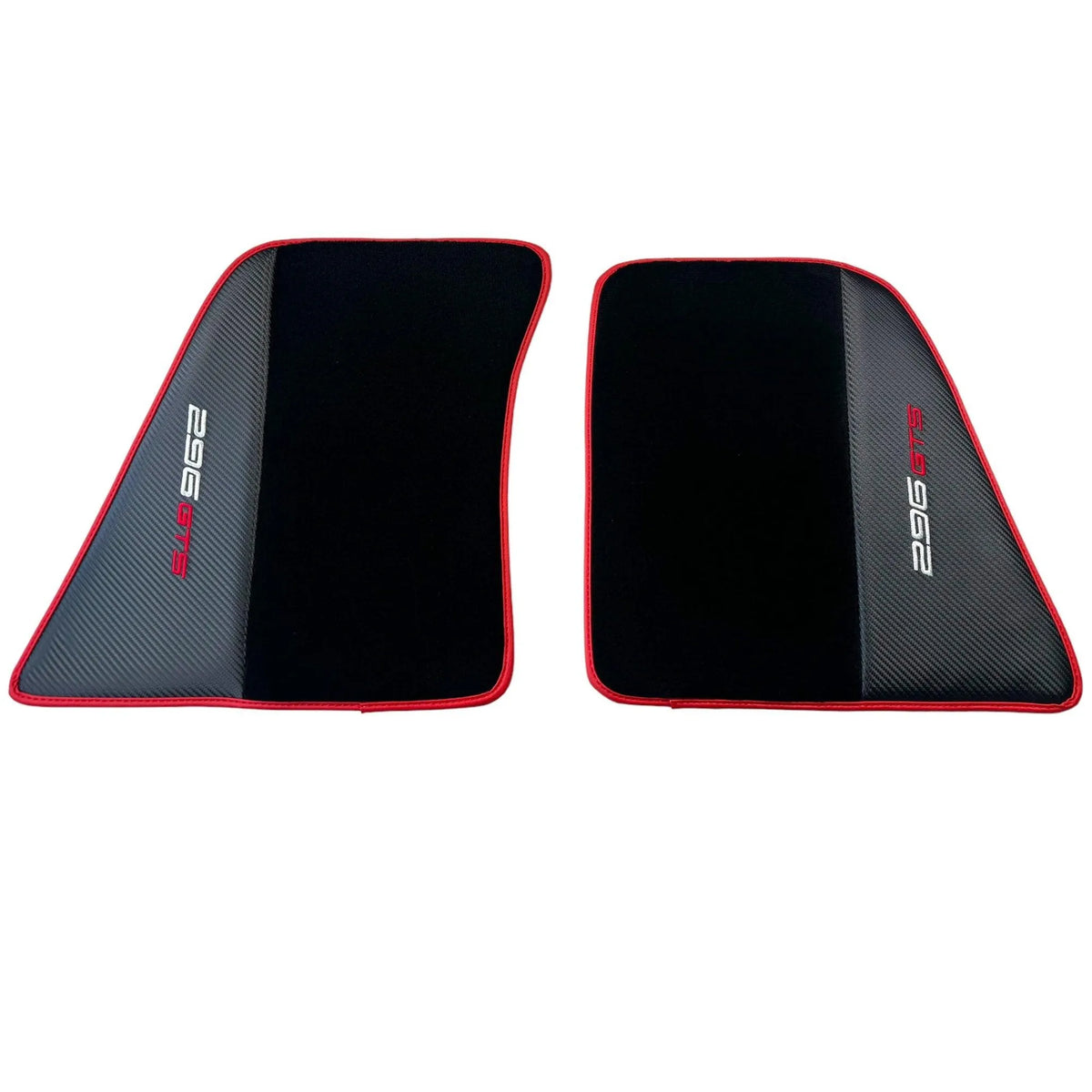 Black Floor Mats for Ferrari 296 GTS (2022-2027) with Carbon Fiber | Red Trim - AutoWin