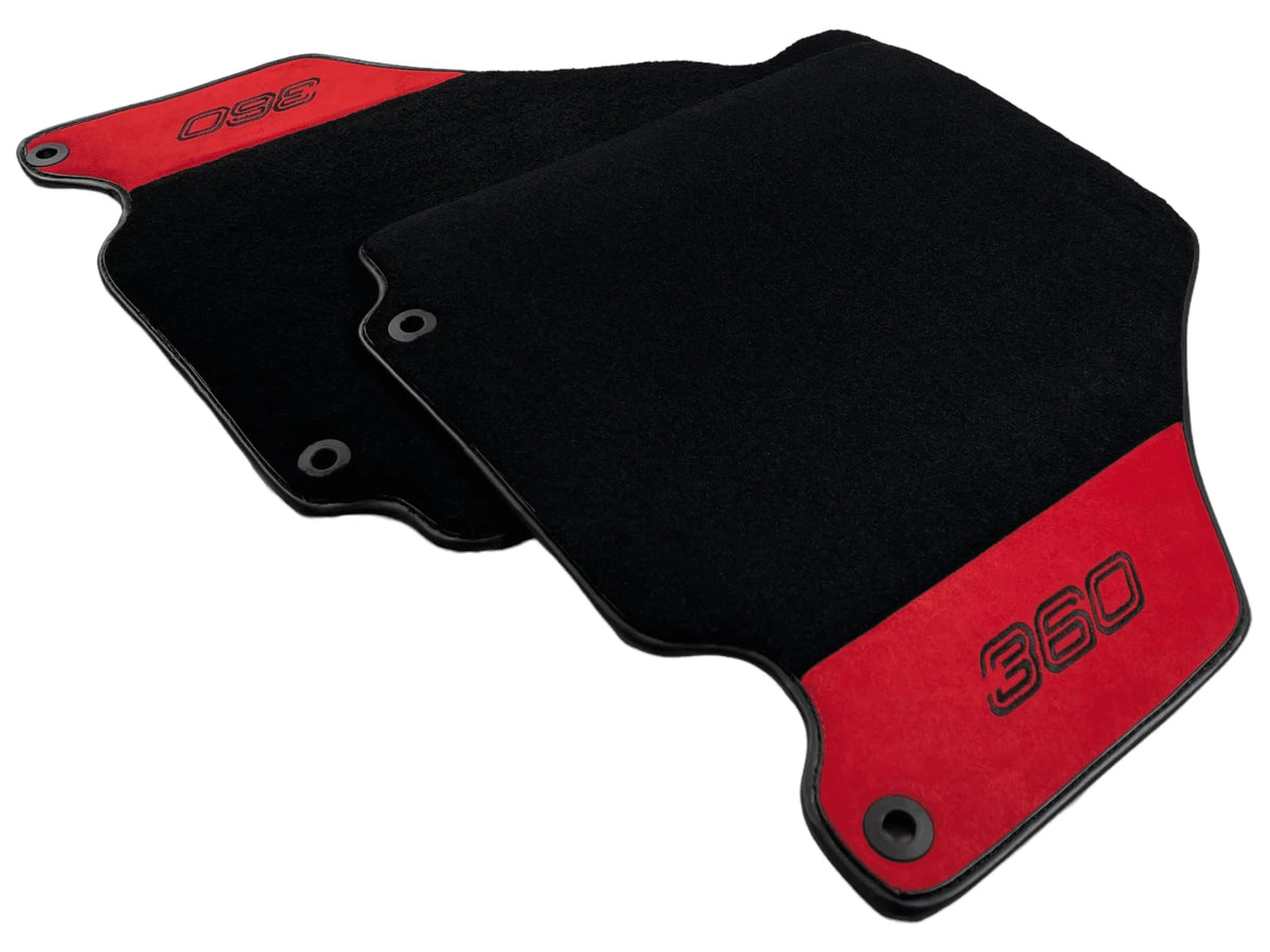 Black Floor Mats For Ferrari 360 Modena 1999-2005 With Red Alcantara Leather - AutoWin