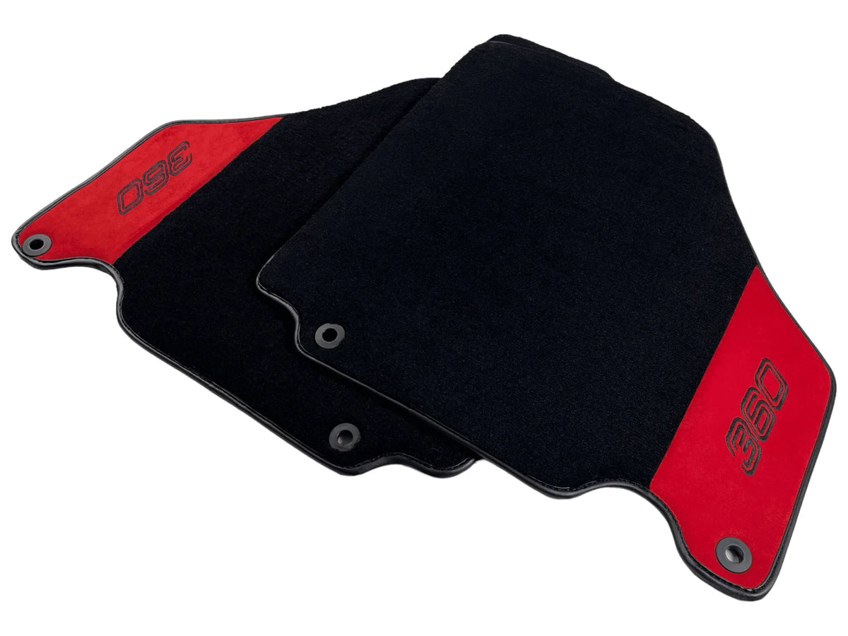 Black Floor Mats For Ferrari 360 Modena 1999-2005 With Red Alcantara Leather - AutoWin