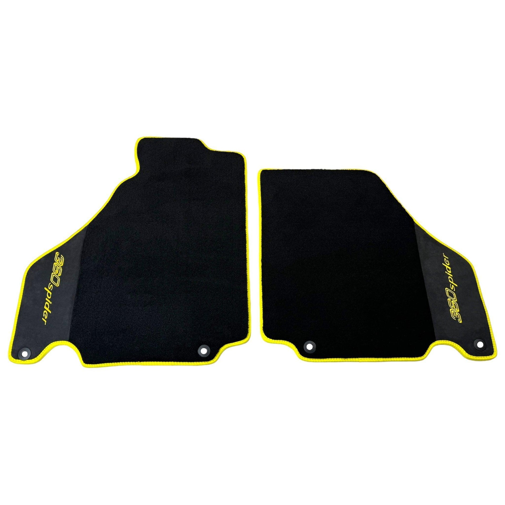 Black Floor Mats for Ferrari 360 Spider with Alcantara Leather | Yellow Trim - AutoWin