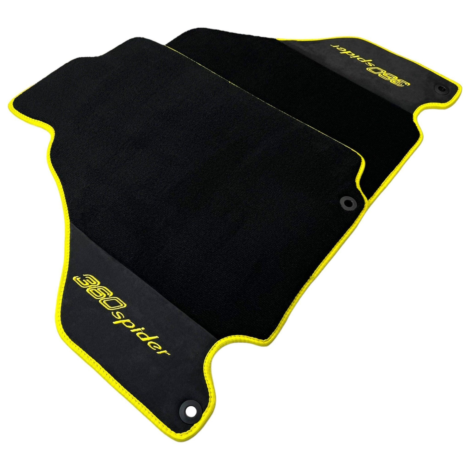 Black Floor Mats for Ferrari 360 Spider with Alcantara Leather | Yellow Trim - AutoWin