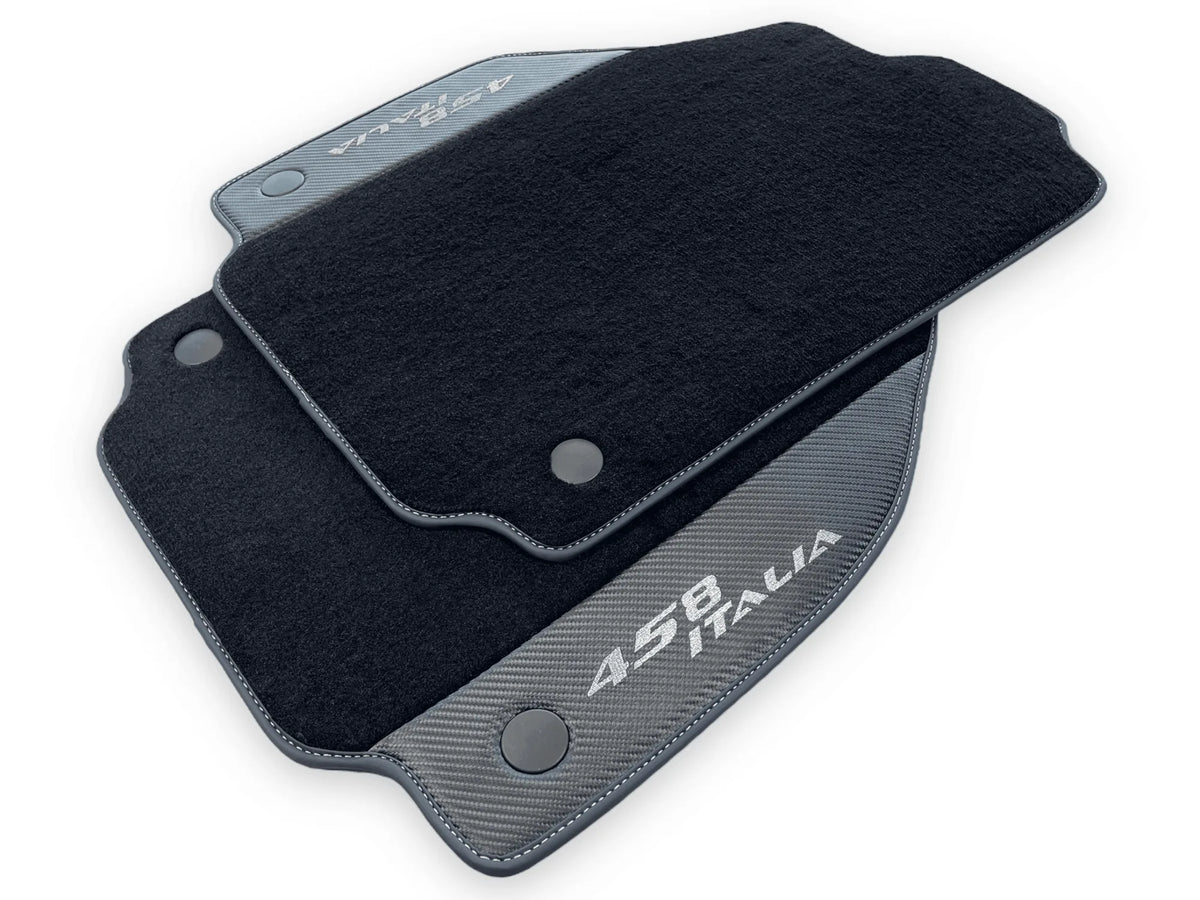 Black Floor Mats For Ferrari 458 Italia 2009-2015 With Carbon Fiber Leather - AutoWin
