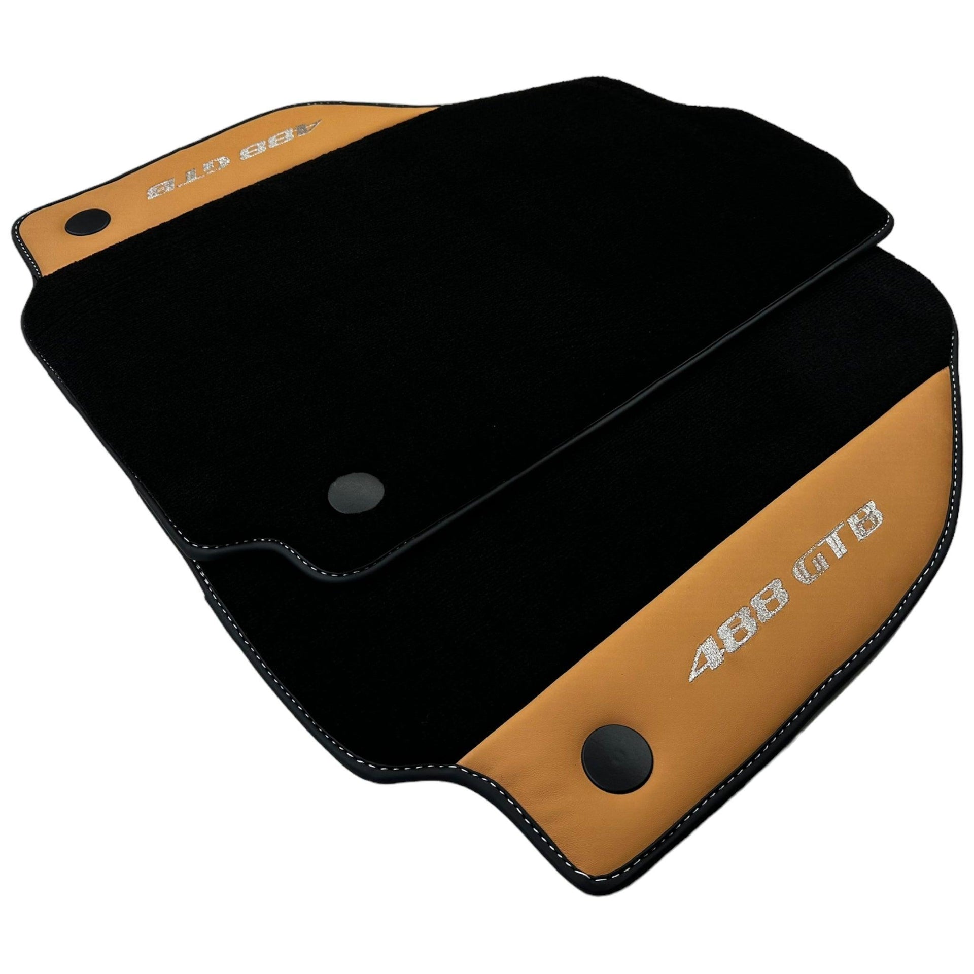 Black Floor Mats for Ferrari 488 GTB (2015-2022) with Beige Tradizione Nappa Leather - AutoWin