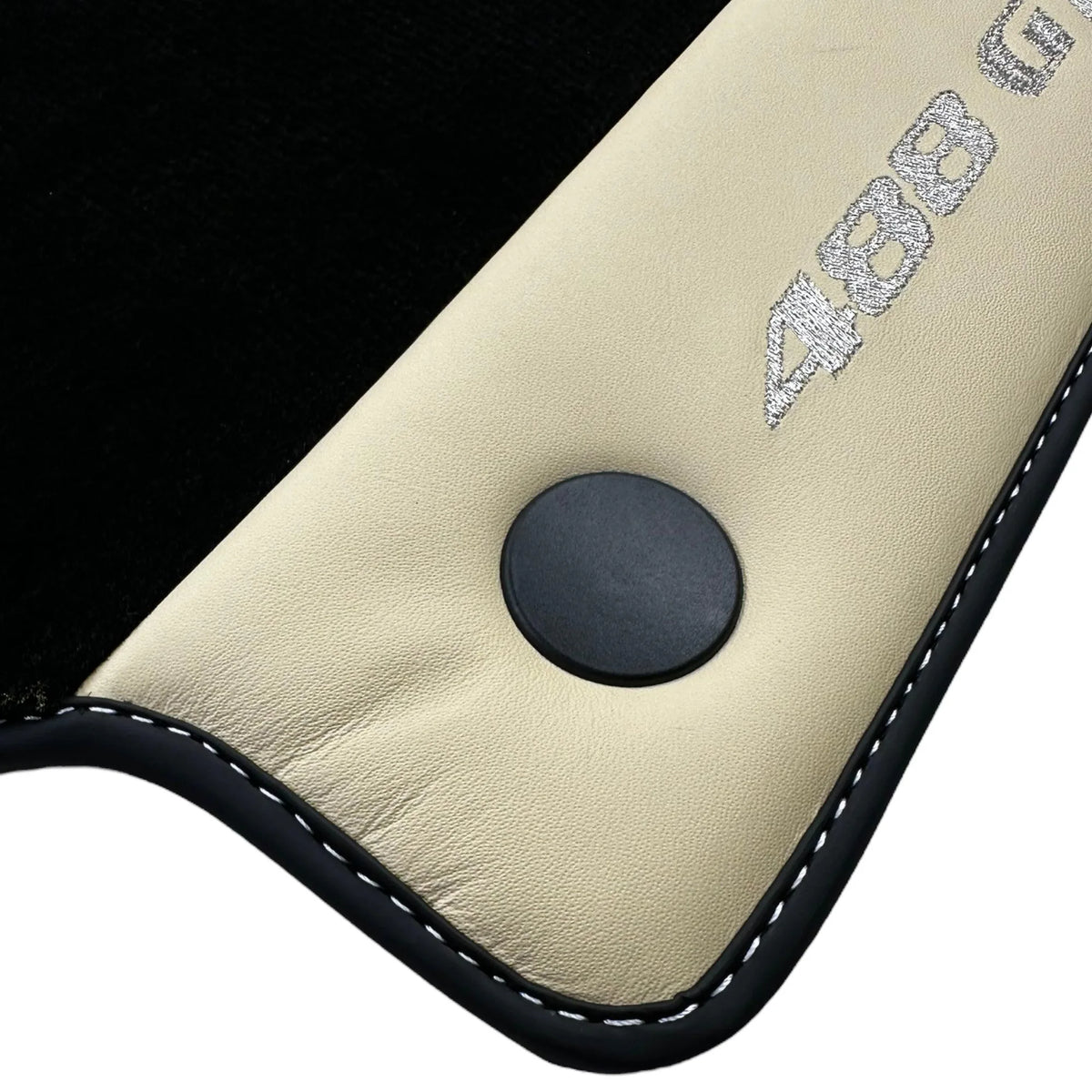 Black Floor Mats for Ferrari 488 GTB (2015-2022) with Crema Nappa Leather - AutoWin