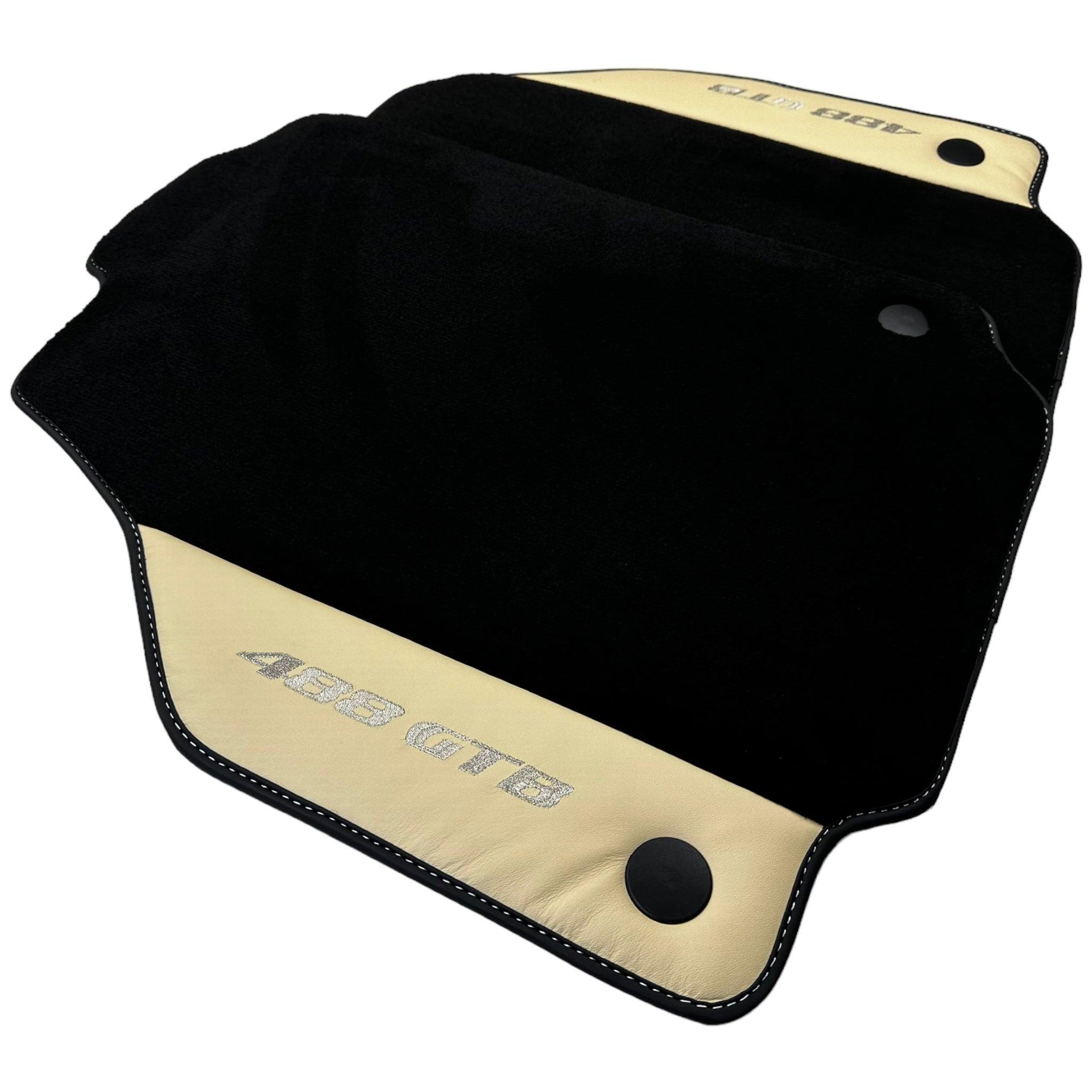 Black Floor Mats for Ferrari 488 GTB (2015-2022) with Crema Nappa Leather - AutoWin