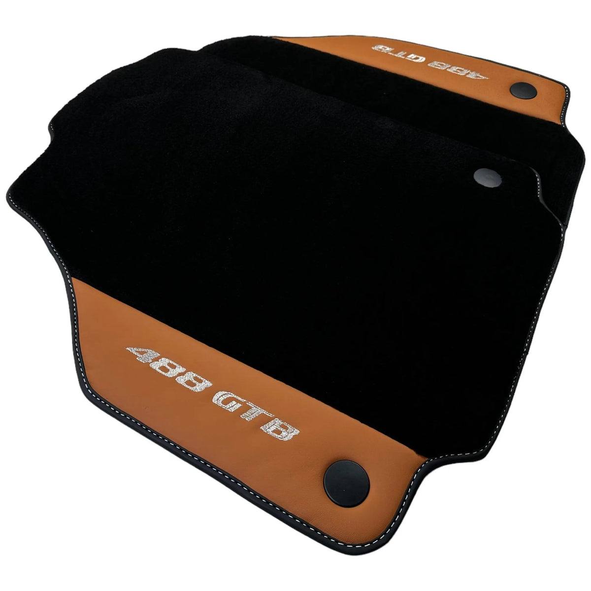 Black Floor Mats for Ferrari 488 GTB (2015-2022) with Cuoio Nappa Leather - AutoWin