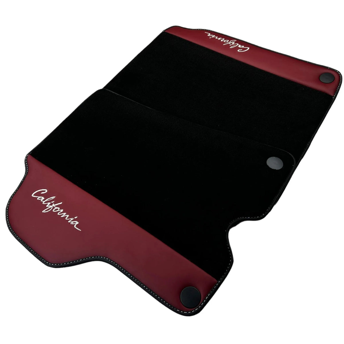 Black Floor Mats for Ferrari California (2008-2014) with Bordeaux Nappa Leather - AutoWin